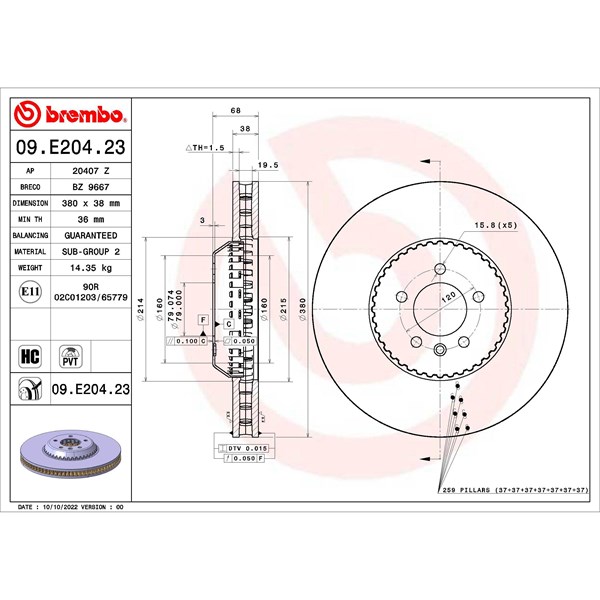 Bromsskiva Bromsskiva tvådelad, Framaxel Brembo 09.E204.23 BREMBO