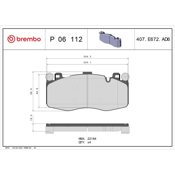 Bromsbeläggsats, Framaxel Brembo P 06 112 BREMBO