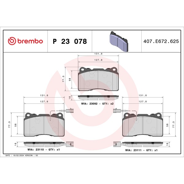 Bromsbeläggsats, Framaxel Brembo P 23 078X BREMBO