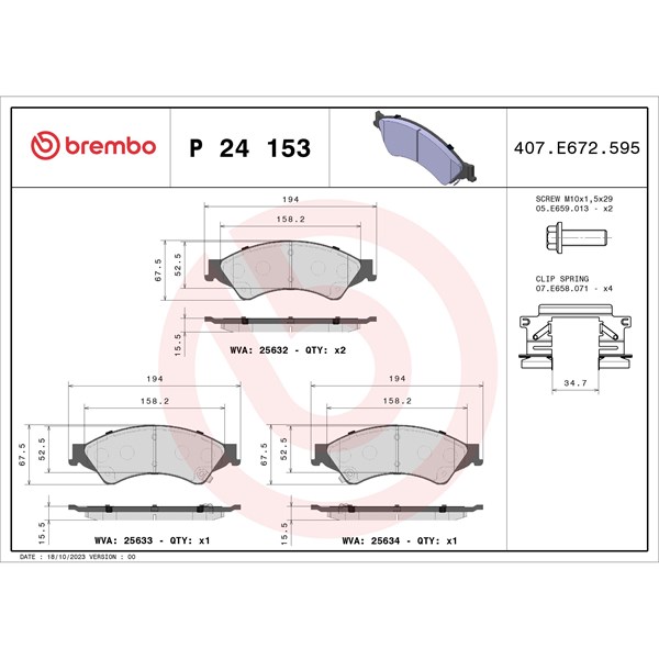 Bromsbeläggsats, Framaxel Brembo P 24 153X BREMBO