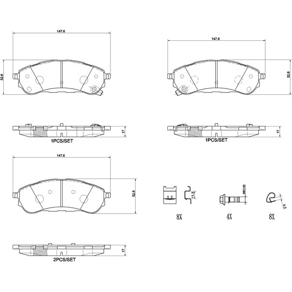 Bromsbeläggsats, Bakaxel Brembo P 24 235 BREMBO