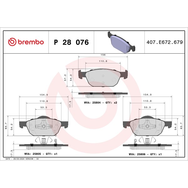 Bromsbeläggsats, Framaxel Brembo P 28 076X BREMBO