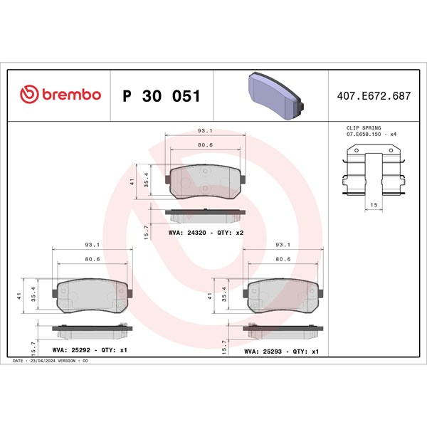 Bromsbeläggsats, Bakaxel Brembo P 30 051X BREMBO