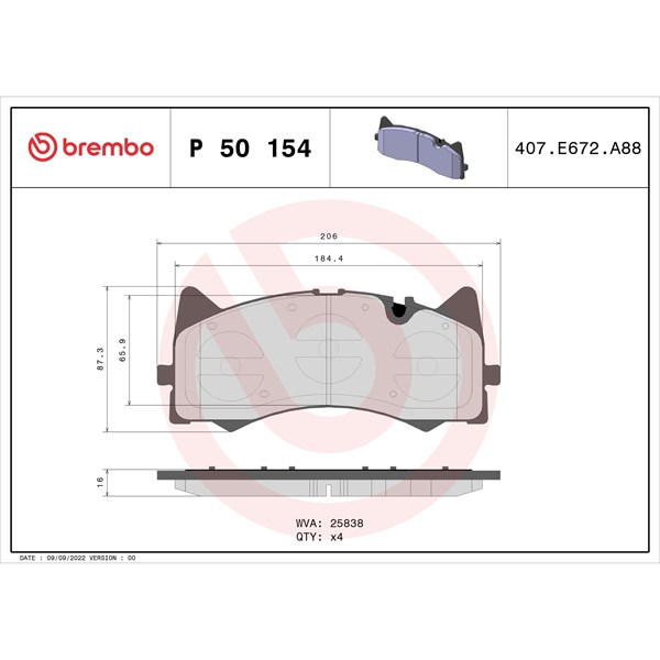 Bromsbeläggsats, Framaxel Brembo P 50 154 BREMBO