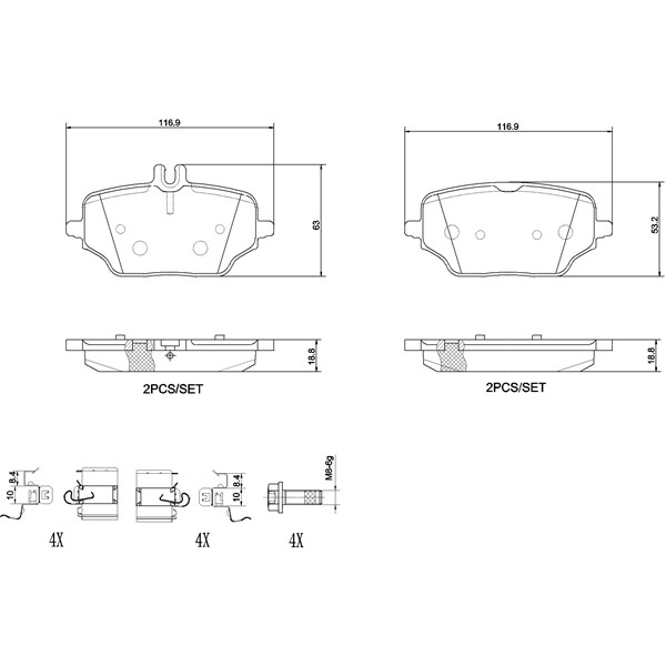 Bromsbeläggsats, Bakaxel Brembo P 50 162 BREMBO