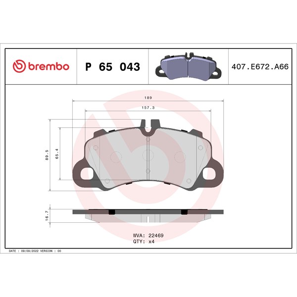 Bromsbeläggsats, Framaxel Brembo P 65 043 BREMBO