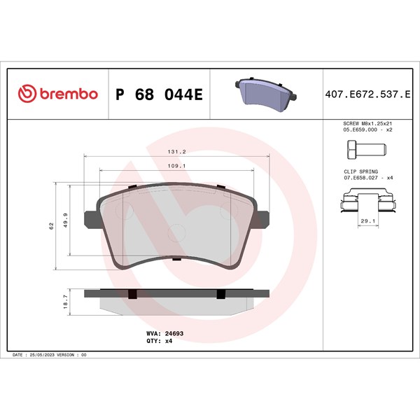 Bromsbeläggsats, Framaxel Brembo P 68 044E BREMBO