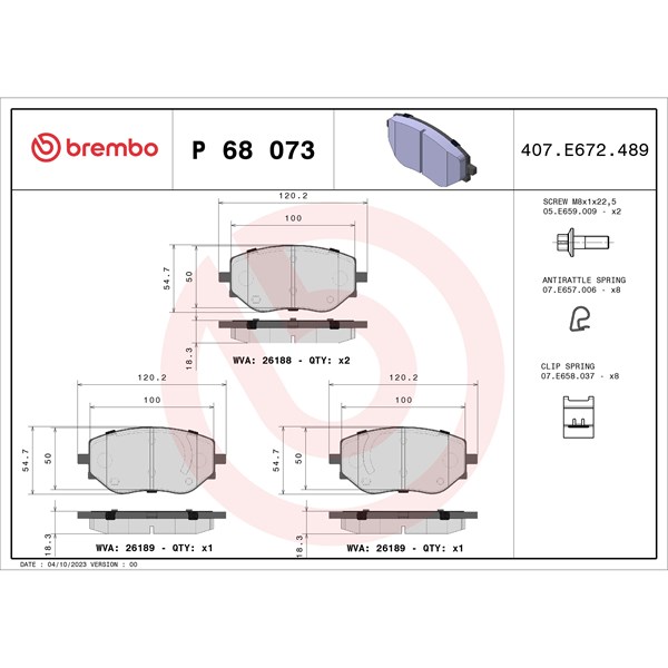 Bromsbeläggsats, Framaxel Brembo P 68 073 BREMBO