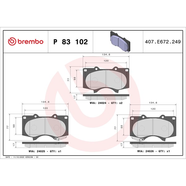 Bromsbeläggsats, Framaxel Brembo P 83 102X BREMBO