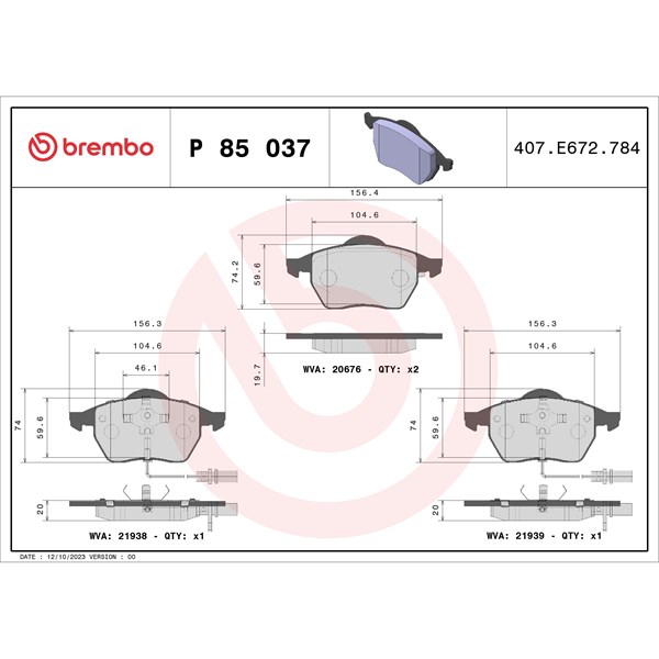 Bromsbeläggsats, Framaxel Brembo P 85 037X BREMBO