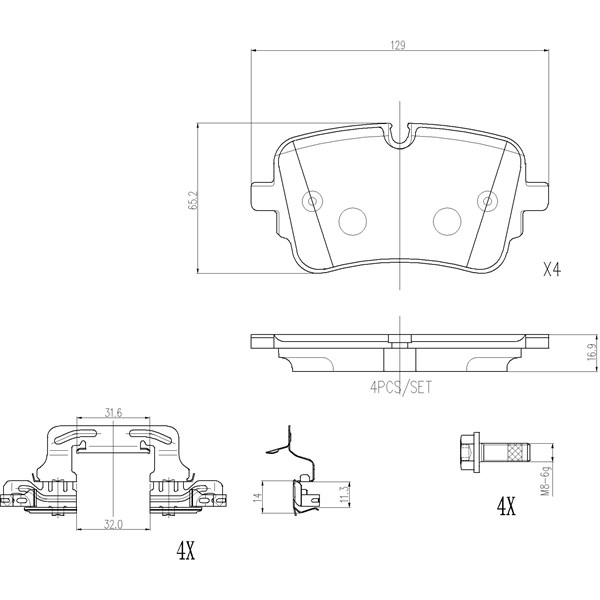 Bromsbeläggsats, Bakaxel Brembo P 85 190 BREMBO