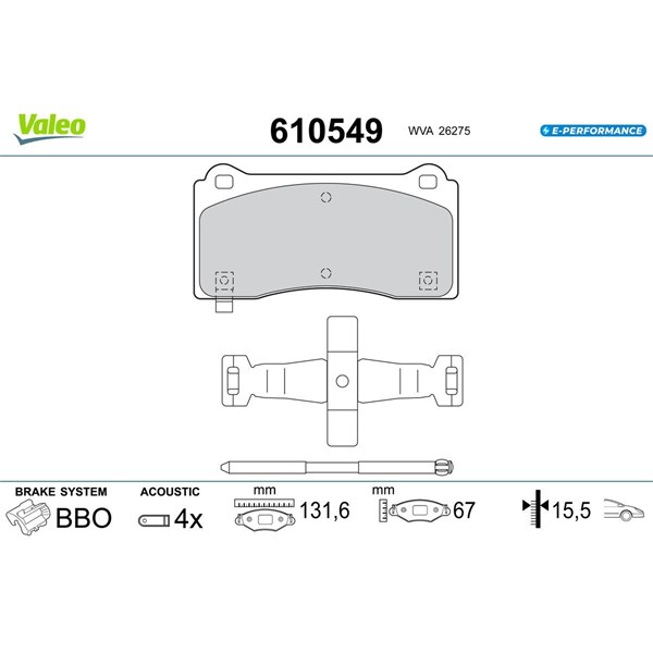 Bromsbeläggsats, Framaxel Valeo 610549 VALEO