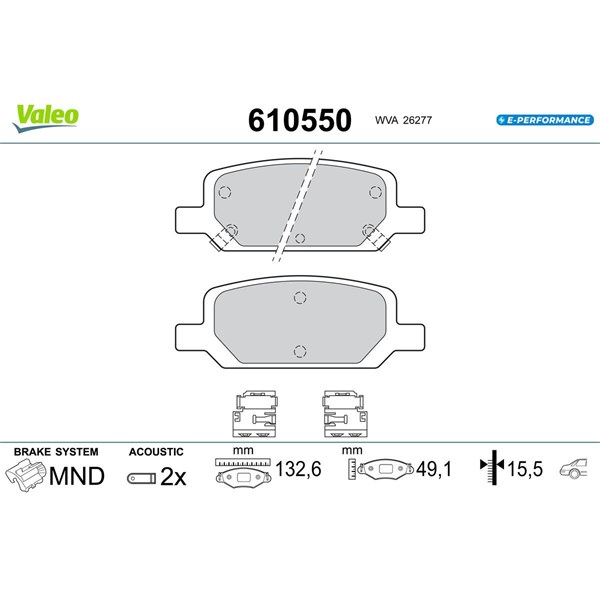 Bromsbeläggsats, Bakaxel Valeo 610550 VALEO Bromsbeläggsats, Bakaxel Valeo 610550 VALEO