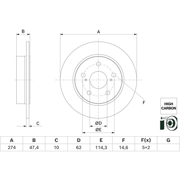 Bromsskiva Solid, Bakaxel Bosch 0 986 479 H62 BOSCH