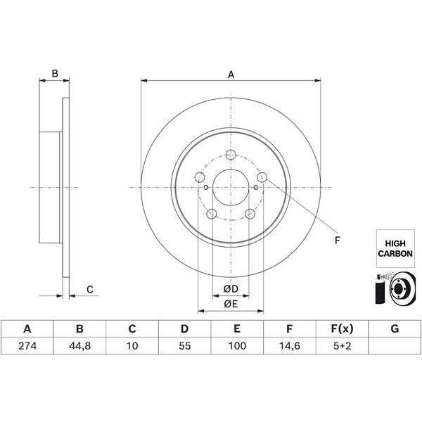 Bromsskiva Solid, Bakaxel Bosch 0 986 479 H63 BOSCH