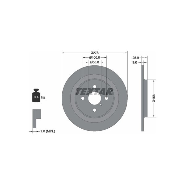 Bromsskiva Solid, Bakaxel Textar 92161903 TEXTAR