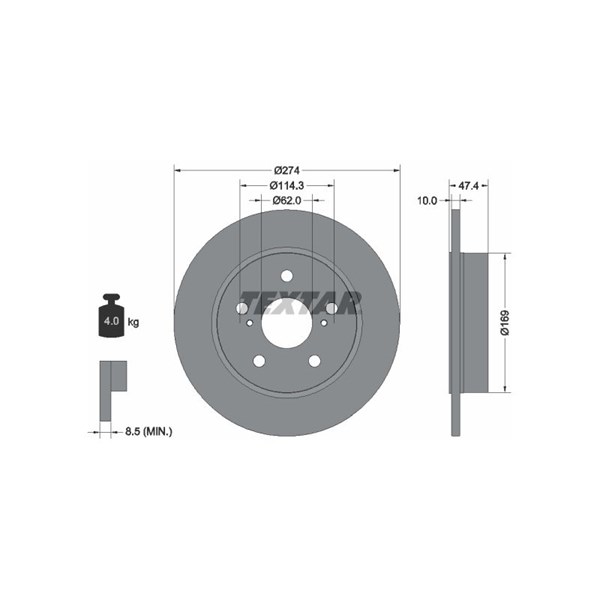 Bromsskiva Solid, Bakaxel Textar 92321103 TEXTAR