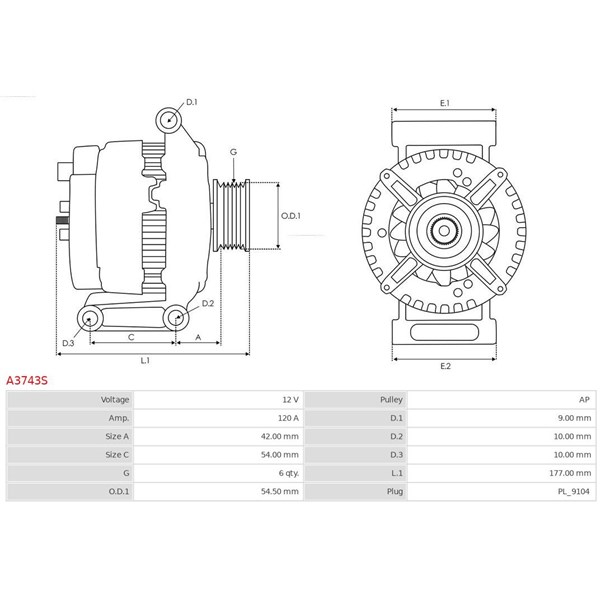 Generator 12V 120A As-pl A3743S AS-PL