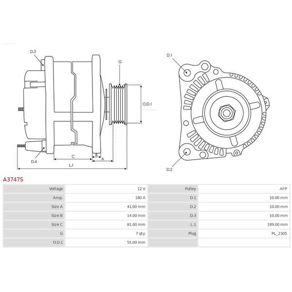 Generator 12V 180A As-pl A3747S AS-PL