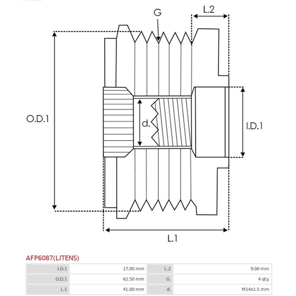 Frihjulskoppling, generator As-pl AFP6087(LITENS) AS-PL