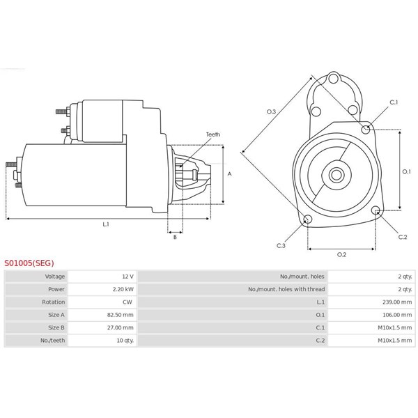 Startmotor 12V As-pl S01005(SEG) AS-PL