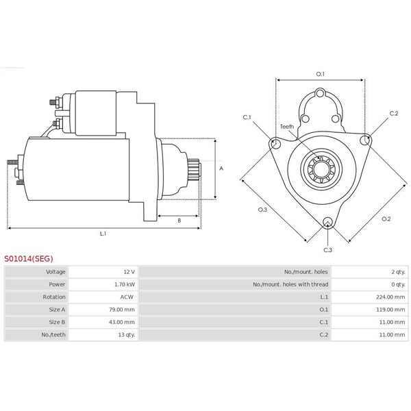 Startmotor 12V As-pl S01014(SEG) AS-PL