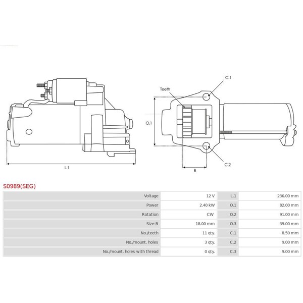 Startmotor 12V As-pl S0989(SEG) AS-PL
