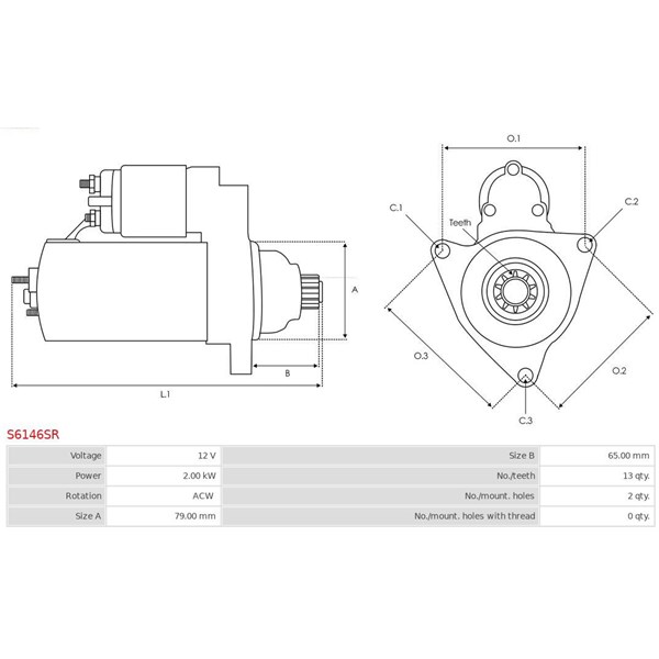 Startmotor 12V As-pl S6146SR AS-PL Startmotor 12V As-pl S6146SR AS-PL