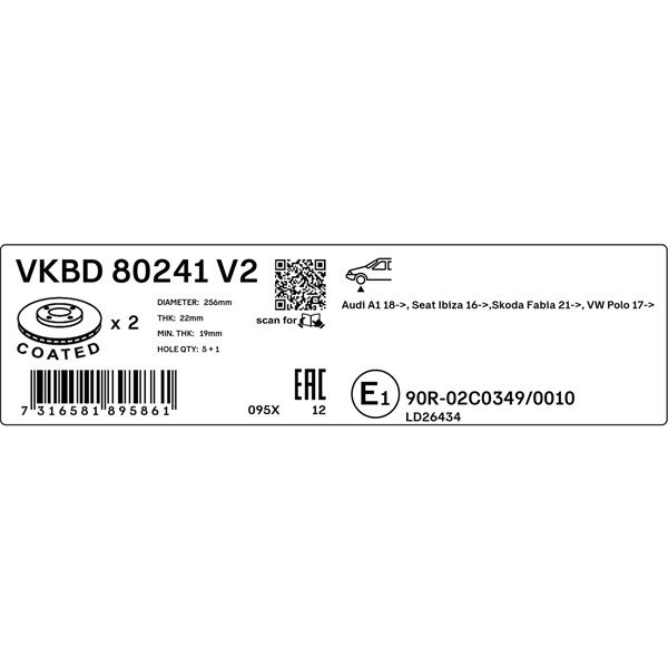 Bromsskiva Ventilerad, Framaxel Skf VKBD 80241 V2 SKF