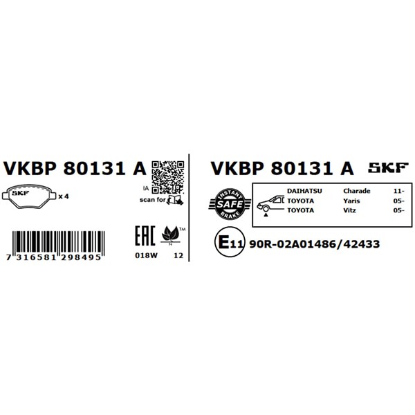 Bromsbeläggsats, Framaxel Skf VKBP 80131 A SKF