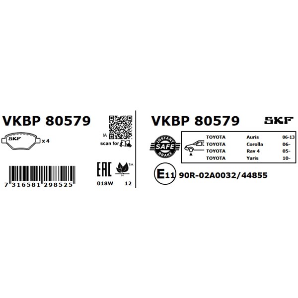Bromsbeläggsats, Framaxel Skf VKBP 80579 SKF Bromsbeläggsats, Framaxel Skf VKBP 80579 SKF
