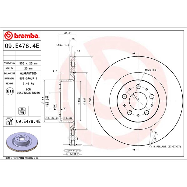 Bromssats, Skivbroms Ventilerad, Framaxel Brembo KT 08 003 BREMBO