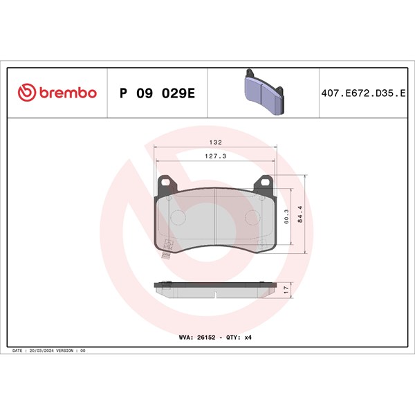 Bromsbeläggsats, Framaxel Brembo P 09 029E BREMBO