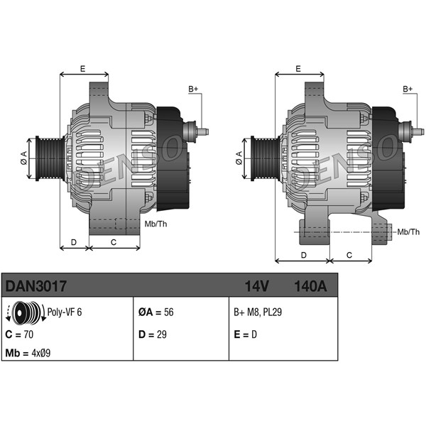 Generator 14V 140A Denso DAN3017 DENSO
