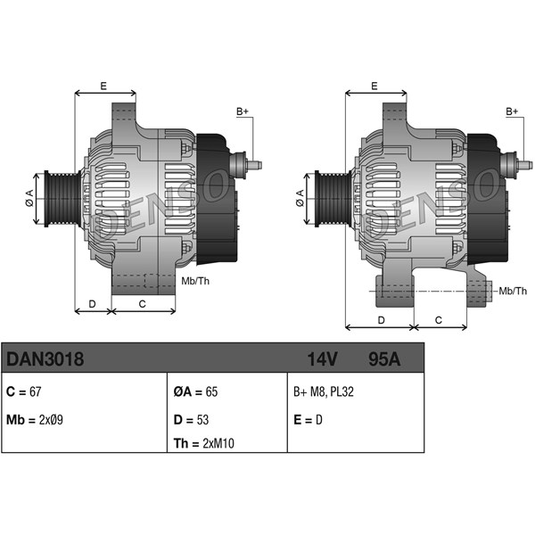 Generator 14V 95A Denso DAN3018 DENSO