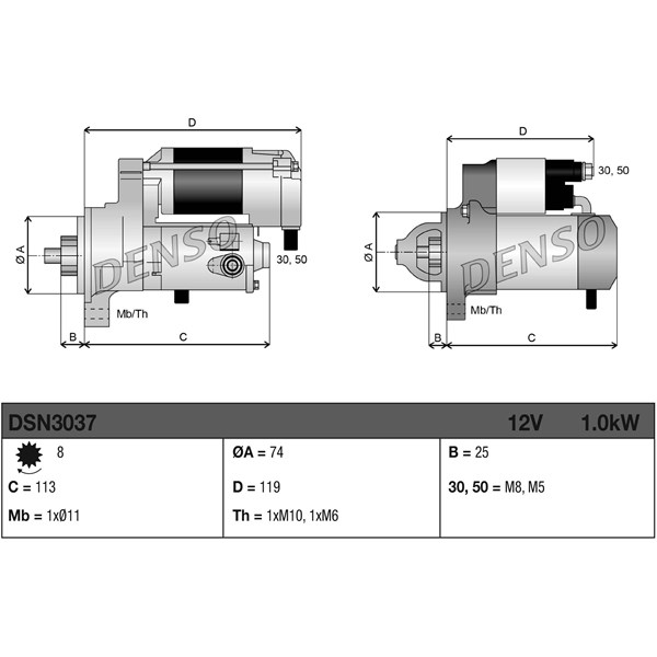 Startmotor 12V Denso DSN3037 DENSO