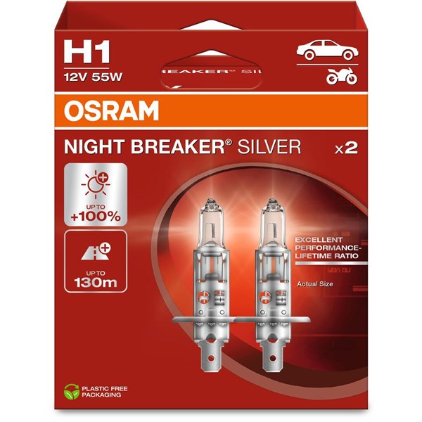 Halogenlampa Osram Night Breaker Silver H1 P14.5s Osram 64150NBS- OSRAM