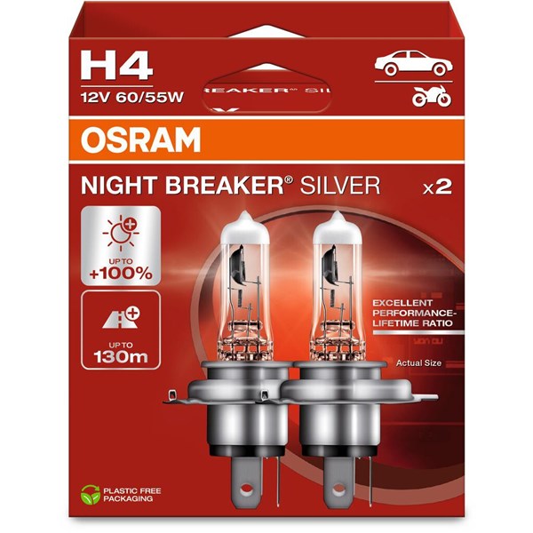 Halogenlampa Osram Night Breaker Silver H4 P43t, Universal OSRAM