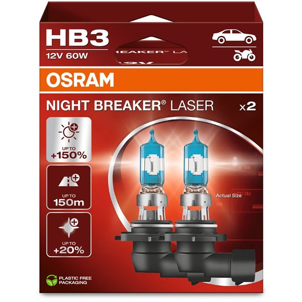 Halogenlampa Osram Night Breaker Laser ­HB3 P20d, Universal OSRAM