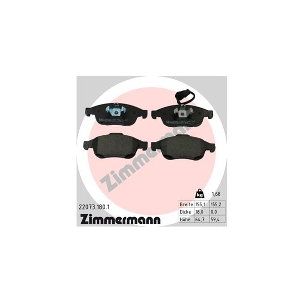 Bromsbeläggsats, Framaxel Zimmermann 22073.180.1 ZIMMERMANN Bromsbeläggsats, Framaxel Zimmermann 22073.180.1 ZIMMERMANN