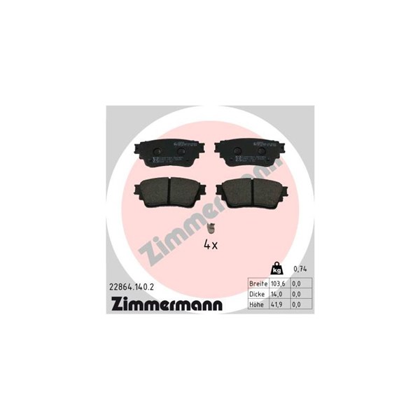 Bromsbeläggsats, Bakaxel Zimmermann 22864.140.2 ZIMMERMANN