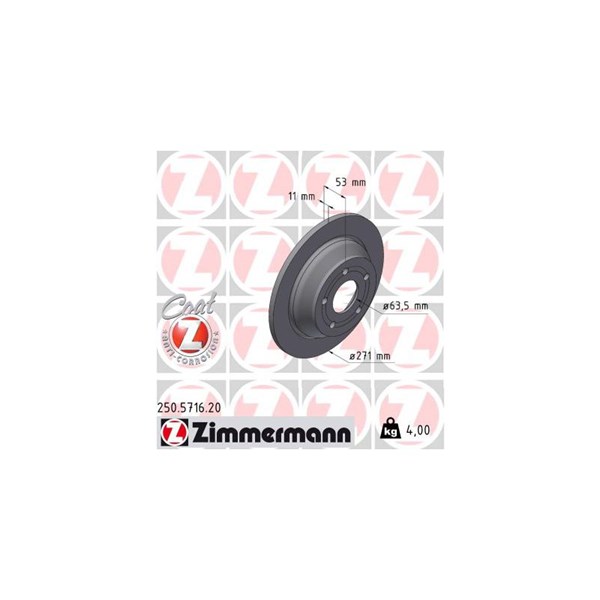Bromsskiva Solid, Bakaxel Zimmermann 250.5716.20 ZIMMERMANN Bromsskiva Solid, Bakaxel Zimmermann 250.5716.20 ZIMMERMANN