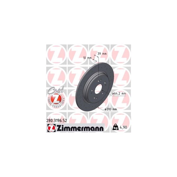 Bromsskiva Solid, Bakaxel Zimmermann 280.3196.52 ZIMMERMANN