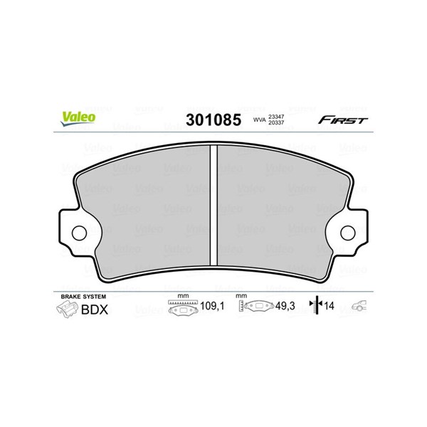 Bromsbeläggsats, Bakaxel, Framaxel Valeo 301085 VALEO