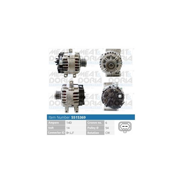 Generator 14V 140A Meat & doria 5515369 MEAT & DORIA Generator 14V 140A Meat & doria 5515369 MEAT & DORIA