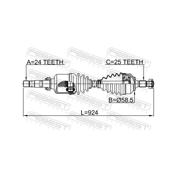Drivaxel, framaxel höger Febest 2514-B7MTRH FEBEST