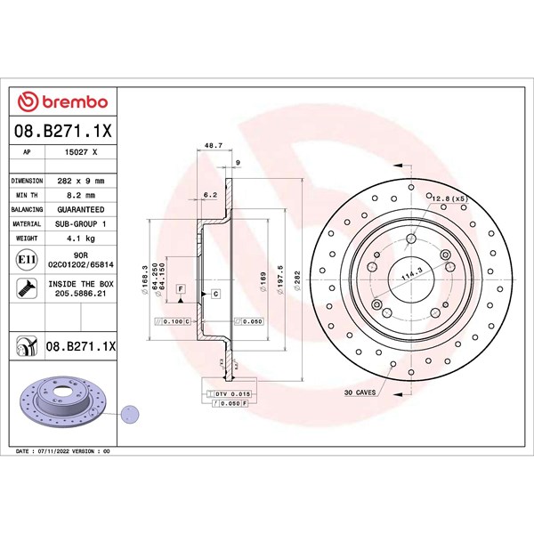 Bromsskiva Solid, Bakaxel Brembo 08.B271.1X BREMBO