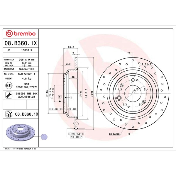 Bromsskiva Solid, Bakaxel Brembo 08.B360.1X BREMBO