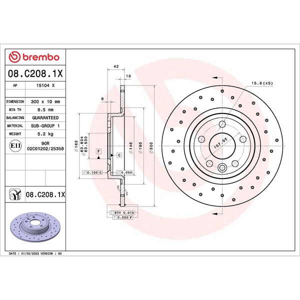 Bromsskiva Solid, Bakaxel Brembo 08.C208.1X BREMBO