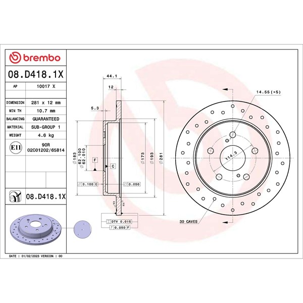 Bromsskiva Solid, Bakaxel Brembo 08.D418.1X BREMBO